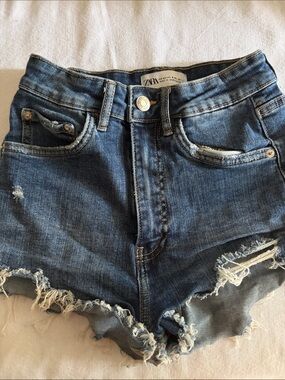 Zara Dark Blue Distressed Denim Cutoff Shorts